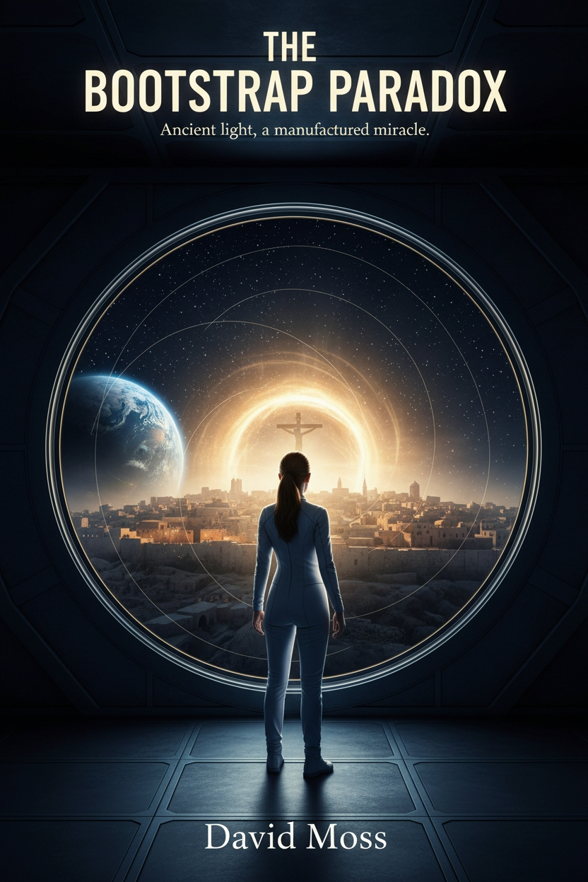 The Bootstrap Paradox book cover — a woman looking through a portal at ancient Jerusalem